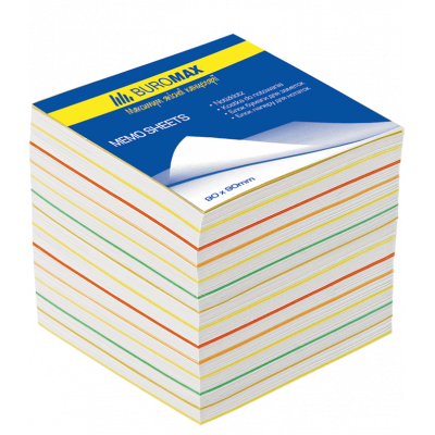 Блок паперу для нотаток "Веселка" JOBMAX 90х90х70мм, не склеєний Блок паперу для нотаток "Веселка" JOBMAX 90х90х70мм, не склеєний