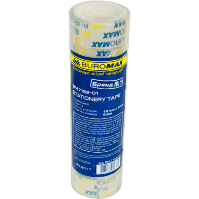 Клейкая лента канцелярская 18мм х 10м 8 штук прозрачная Buromax Клейкая лента канцелярская 18мм х 10м 8 штук прозрачная Buromax