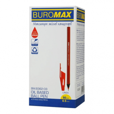 Ручка масляная Buromax LINEA 0,5 мм трехгранный корпус красная Ручка масляная Buromax LINEA 0,5 мм трехгранный корпус красная