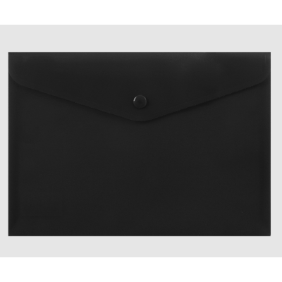 Папка конверт, на кнопке, А4, матовый пластик, черная Папка конверт, на кнопке, А4, матовый пластик, черная