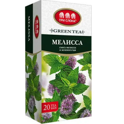Чай Три Слона суміш меліси та зелений чай Меліса 20 ф/п Чай Три Слона суміш меліси та зелений чай Меліса 20 ф/п